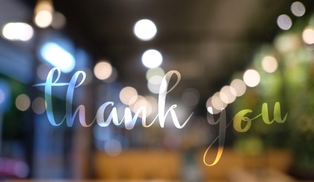 Thank you Hand drawn lettering on blurred lights background. Calligraphic Lettering, Modern Calligraphy for thank You. illustration, Earth Day